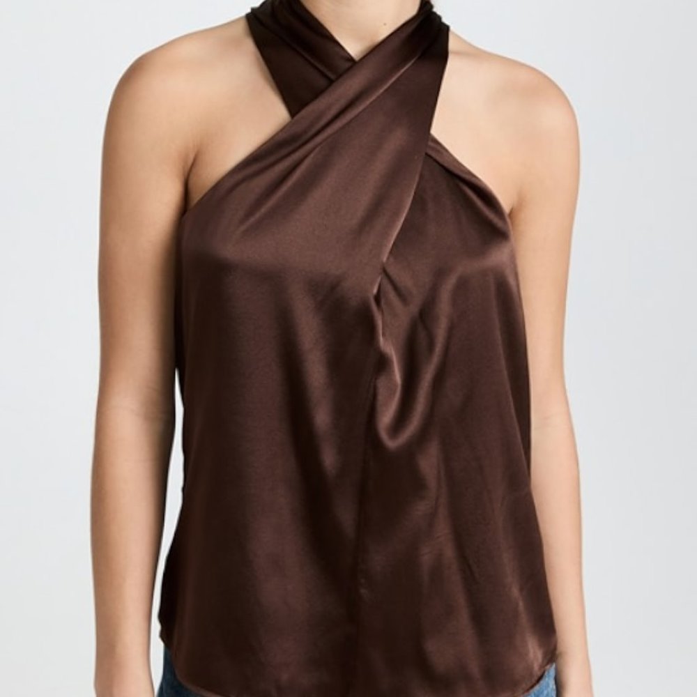 NWT $232 Sz XS Generation Love Wisteria Brown Silk Cross Wrap Blouse